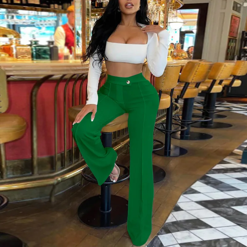 Autumn Pants Women's Fashion Versatile Sexy Buttoned Straight Wide-leg Work Trousers Casual Pants Temperament Commuting Pants