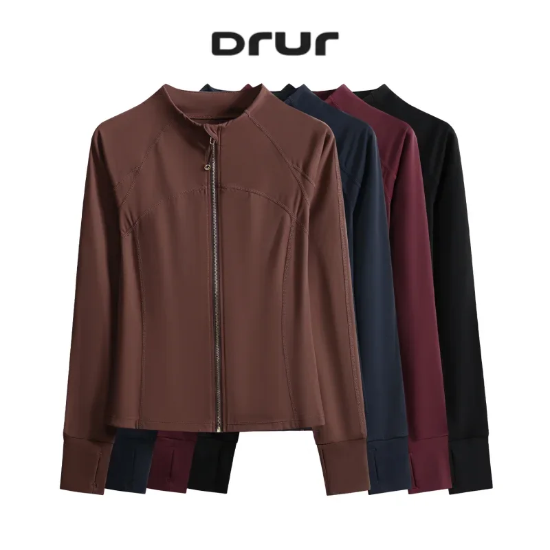 DRUR Women's Full-Zip Yoga Jacket Thumbholes Back Pocket Slim Fit Long Sleeve Athletic Top for Gym, Running Pilates Sportwear