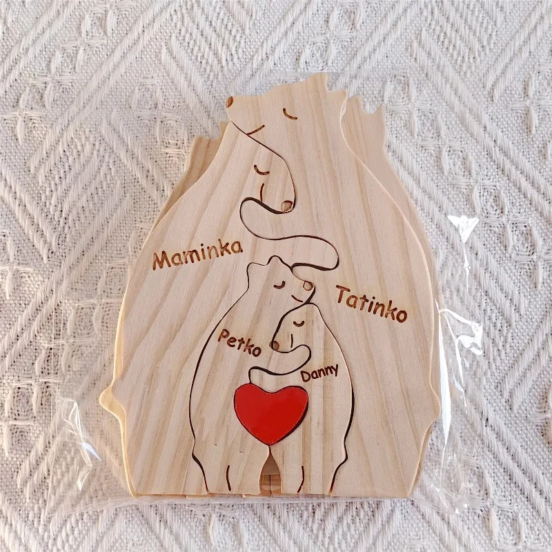 

Art Wooden Bear Family Puzzle Personalized Name Custom Home Decor Thanksgiving Christmas Heartwarming Gift for Baby Mom