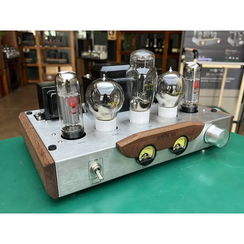 Vintage Metal EL34 Vacuum Tube Amplifier Class Stereo HiFi Amp VU Meter 6SN7 274b Matched Retro Home Audiophile Equipment