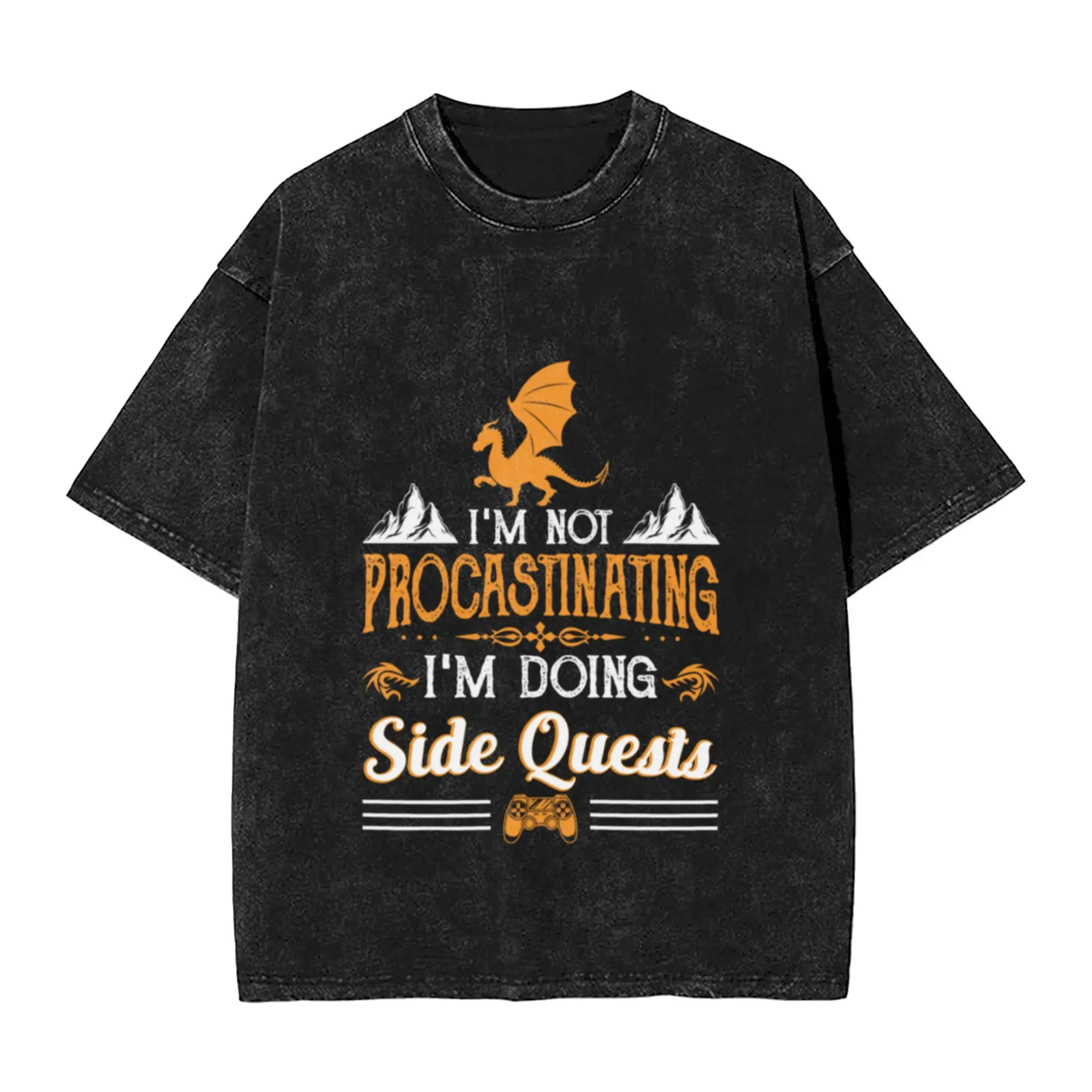 Procrastinating Side Quests Gamer Procrastination  Classic Stylish A Washed T Shirt Men's Women's Oversized Cotton Tees Tops
