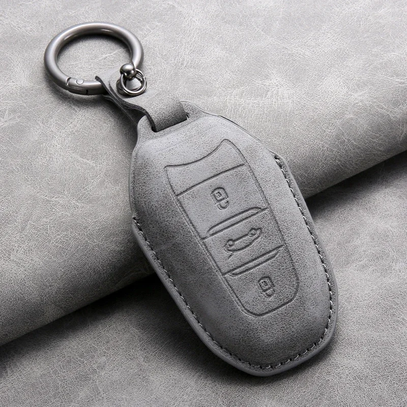 Leather Car Key Case Cover Shell for Peugeot 308 408 2008 3008 4008 5008 Citroen C4 C4L C6 C3-XR Picasso DS3 DS4 DS5 Keychain