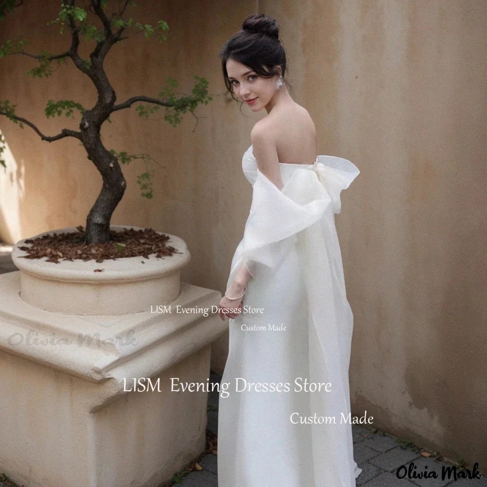 LISM Simple Strapless Mermaid Wedding Dresses Customised Women Elegant Organza Short Puff Sleeve Vestidos De Novia Bridal Gowns