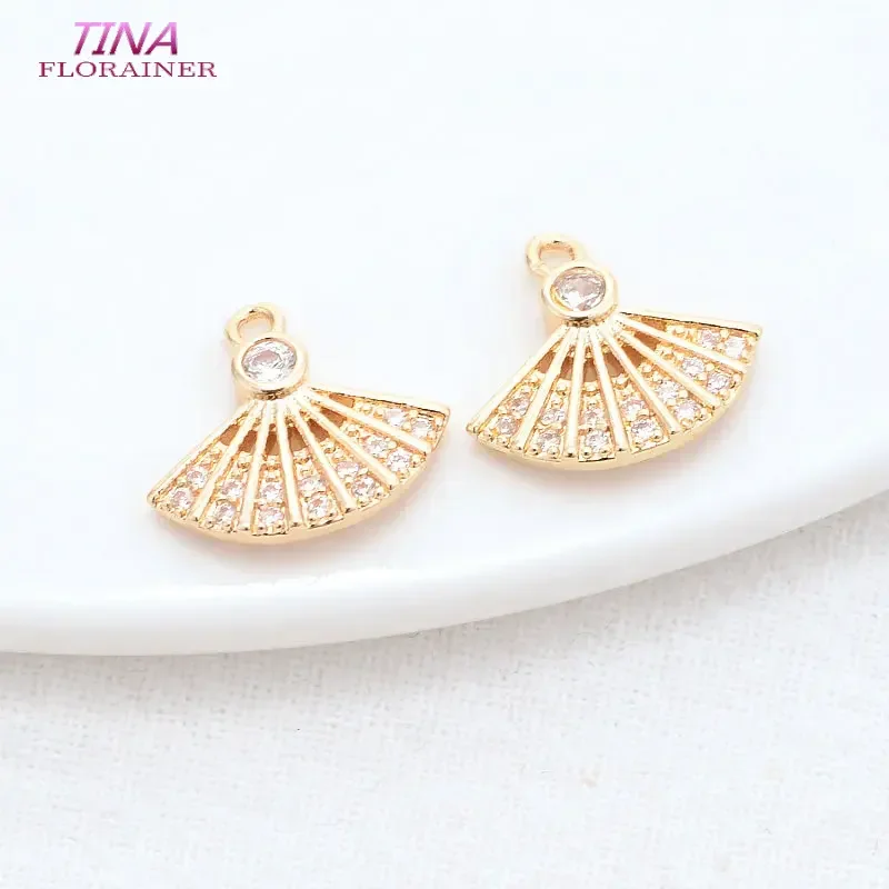 13*14MM 14K Gold Color Brass and Zircon Fan Shape Charms Pendants Necklace Bracelet Jewelry Making Supplies Diy Accessories