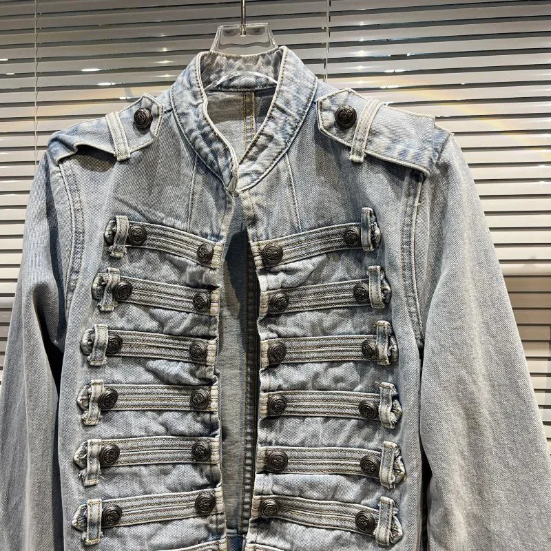 DEAT Damen Y2K Gothic Cropped Jeansjacke 2026 Herbst Neu Metallschnalle Schulterriemen Vintage Militär Kurze Jeansjacke 11A0699 – Detail 26