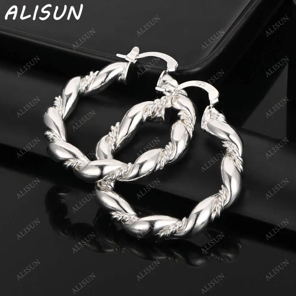 

ALISUN 925 Sterling Silver Woven Texture Hoop Earrings For Women Grace Jewelry Trend Fashionable Birthday Party Gifts