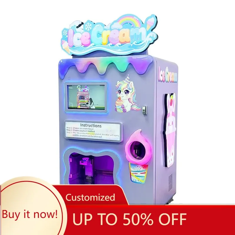 2026 New FL Custom Auto Ice Cream Vending Machine Red Rabbit Soft Serve Maker with Intelligent Robot Arm for High Traffic Areas