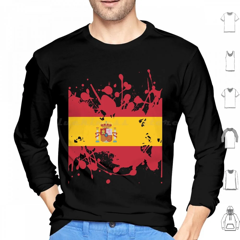 Spain Flag Ink Splatter Hoodies Long Sleeve Spain Flag Ink Splatter Cool Modern Stylish Patriot