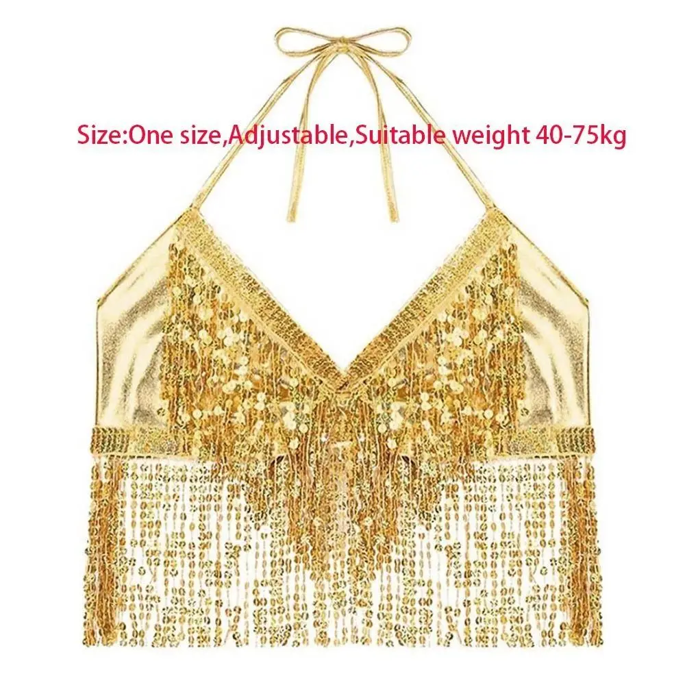 Costumes de spectacle de paillettes pour boîte de nuit, haut de Performance, soutien-gorge de danse du ventre, col licou