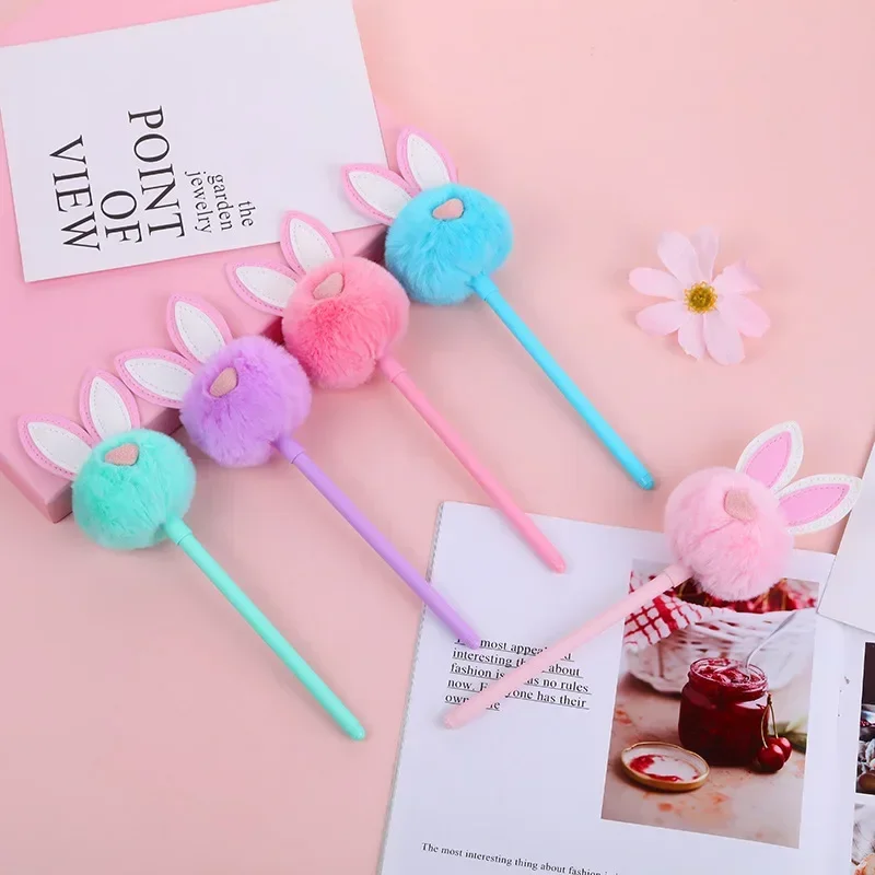

24PCS Sweet And Lovely Girl Heart Rabbit Ear Hair Ball Wool Ball Neutral Pen Student Creative Water Ball Pen B
