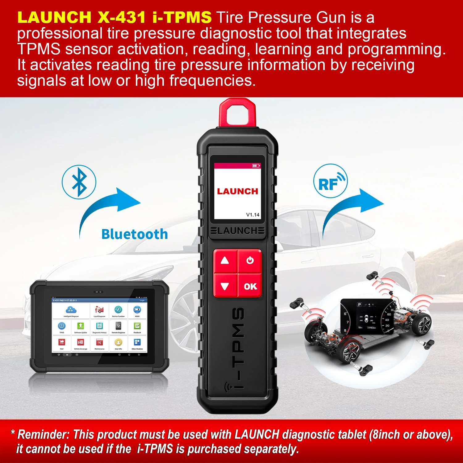 أداة إطلاق كاشف ضغط الإطارات X-431 i-TPMS TPMS، أجهزة استشعار التنشيط/التعلم/البرمجة تعمل مع الماسح الضوئي X431
