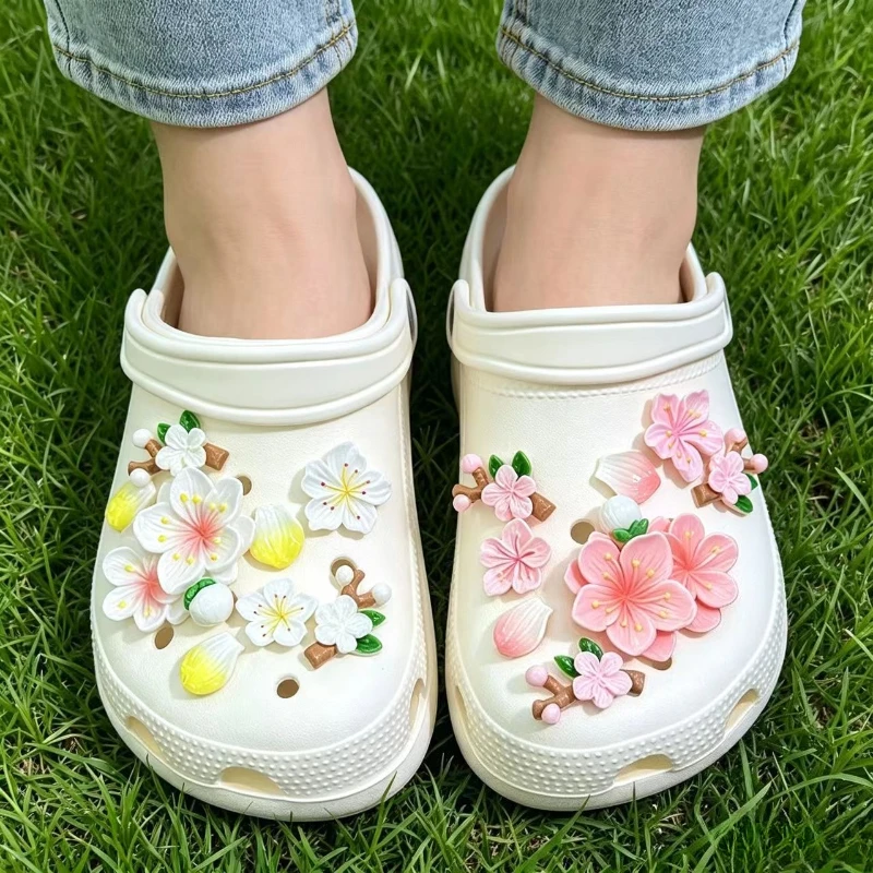 New Shoe Charm Pins DIY Cherry Blossom Branches and Lotus Flowers Handicrafts Detachable Buckle Charms Hole Shoes Accessories