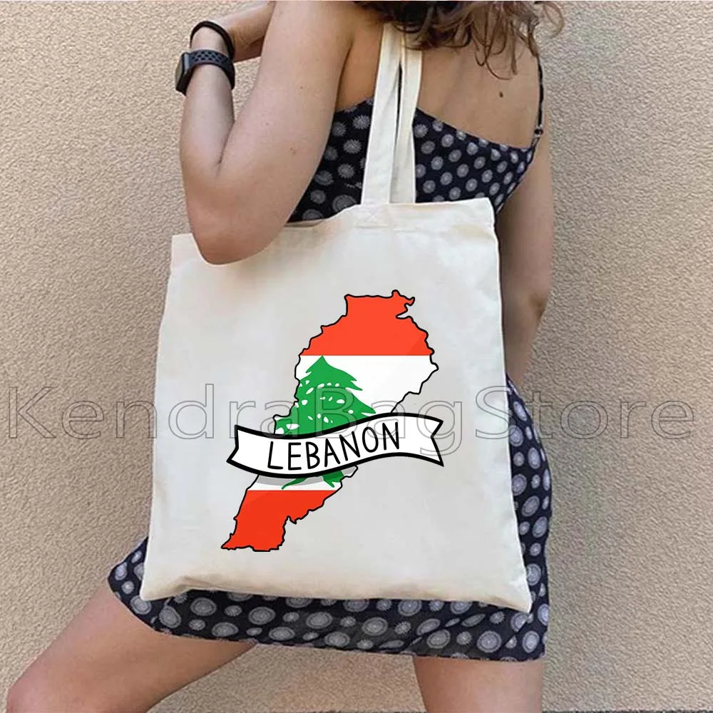 Beirut Lebanon Flag Map Lebanese Girl Love Heart Shoulder Canvas Totes Bags Shopping Customized Cute Gifts Beach Shopper Handbag