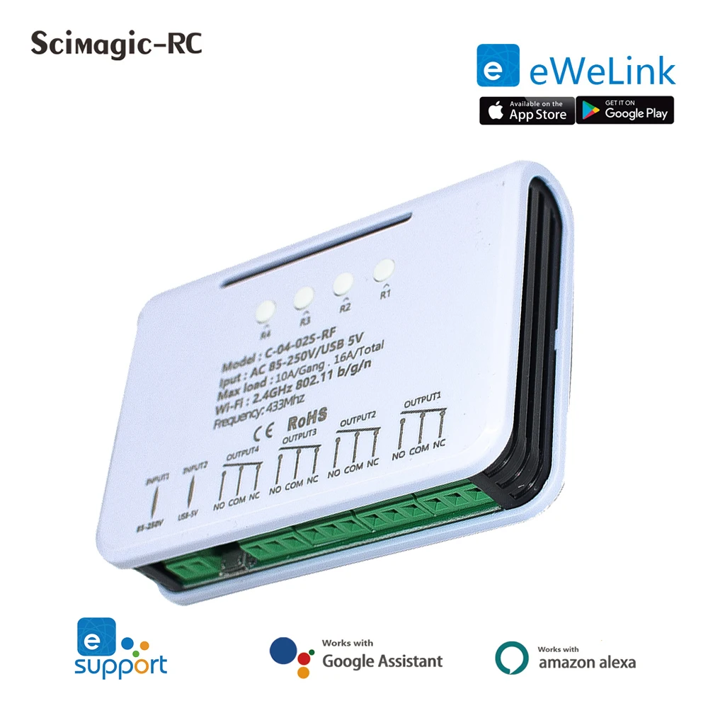 

EWELINK Wifi Smart Light Motor Switch Module 4CH APP Remote Control 12V 220V 24V Relay Board Work With Alexa Google Home