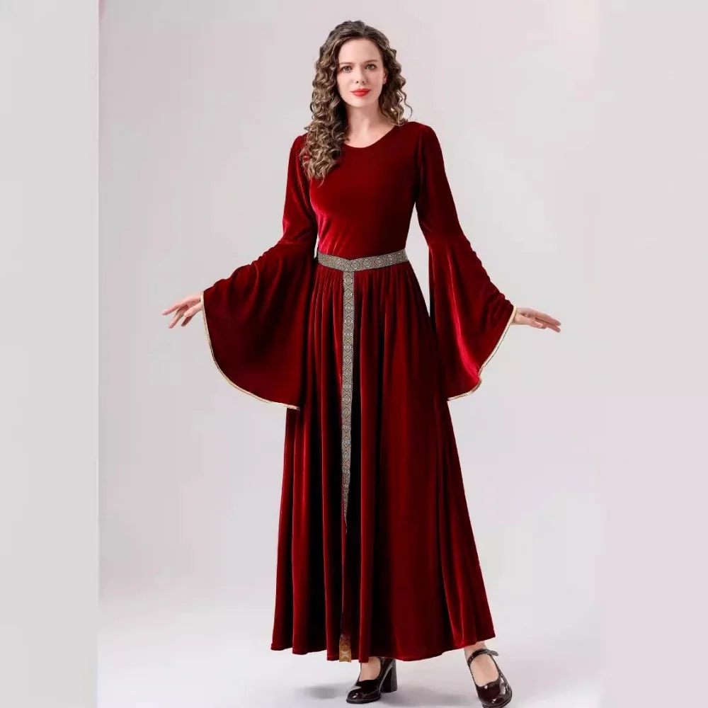 

Средневековый Ренессанс Хэллоуин женский доктор с колокольчиками длинное платье сценический костюм Ele Vintage Faion