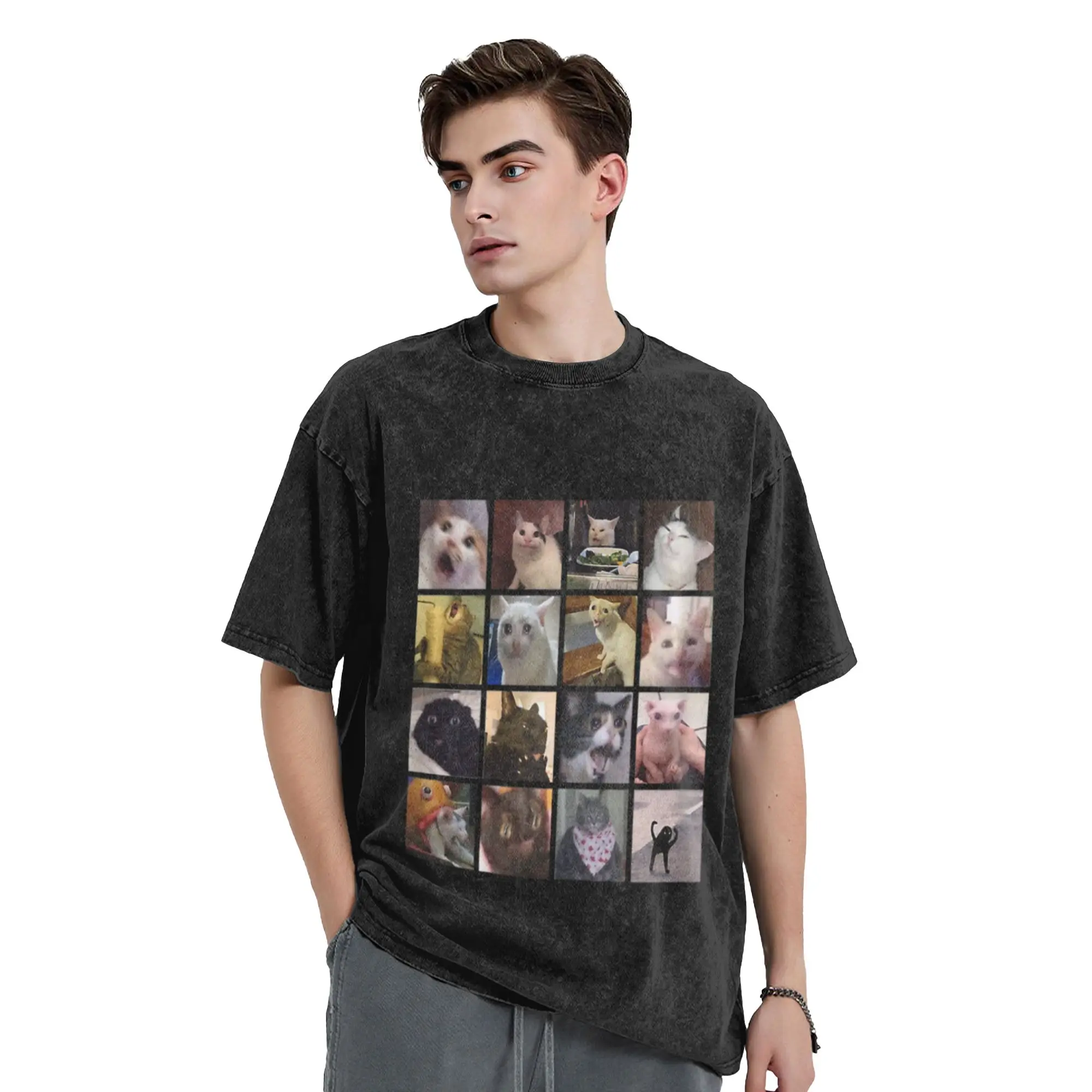 Funny Cat Meme Sticker Bundle Unique Comfort A T-Shirt Oversized Short Sleeve Men's Women's Cotton Tees Tops