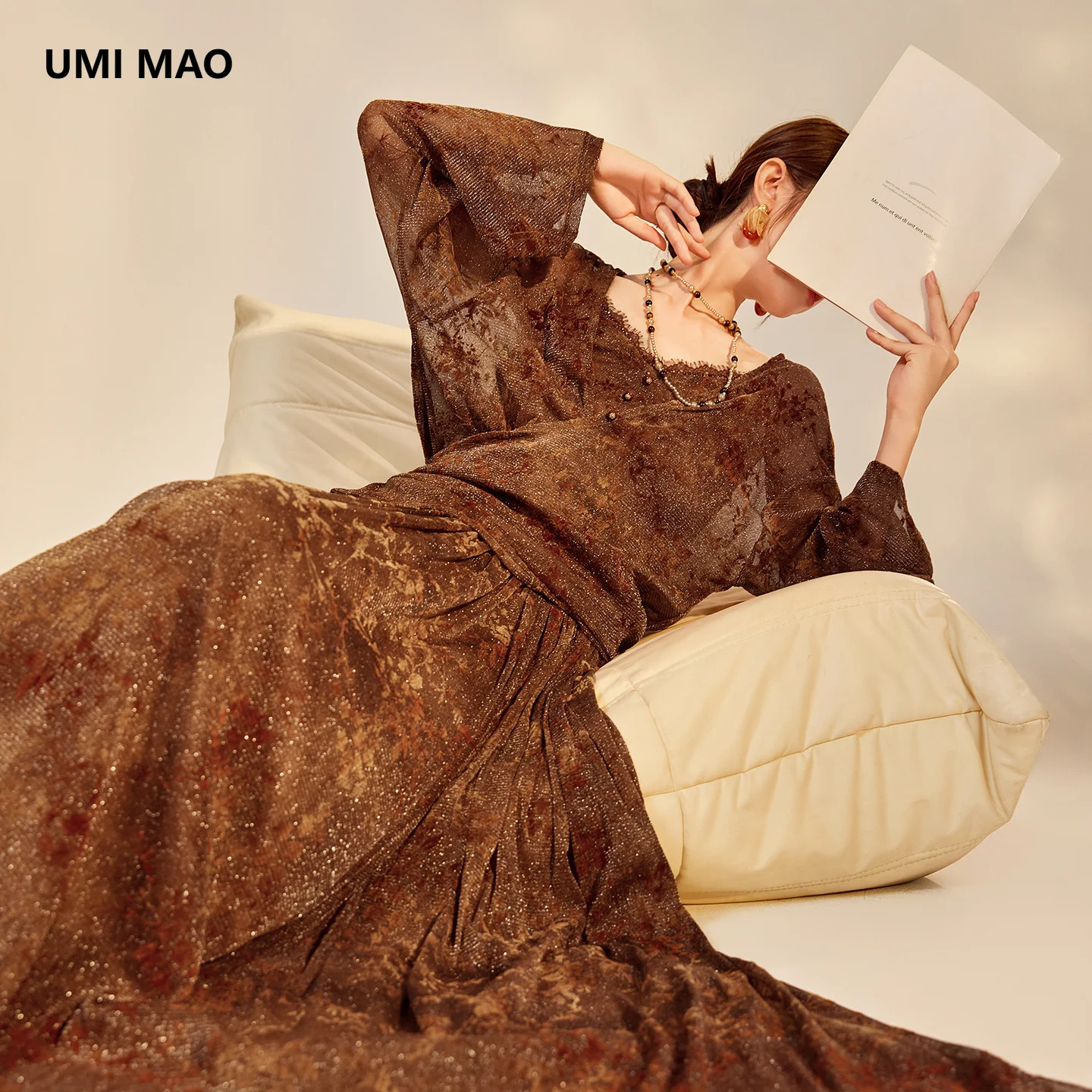 UMI MAO New Chinese-style Tie-dye Floral Jacquard Dress Autumn New Collection Versatile Outerwear And Dress Set For Women