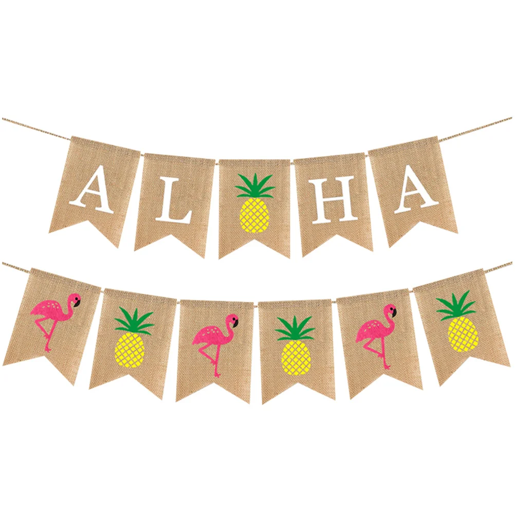 Banner hawaiano de lino, decoración de fiesta Aloha, banderines, piña, flamenco, elementos tropicales, decoración festiva de verano, 2 uds.