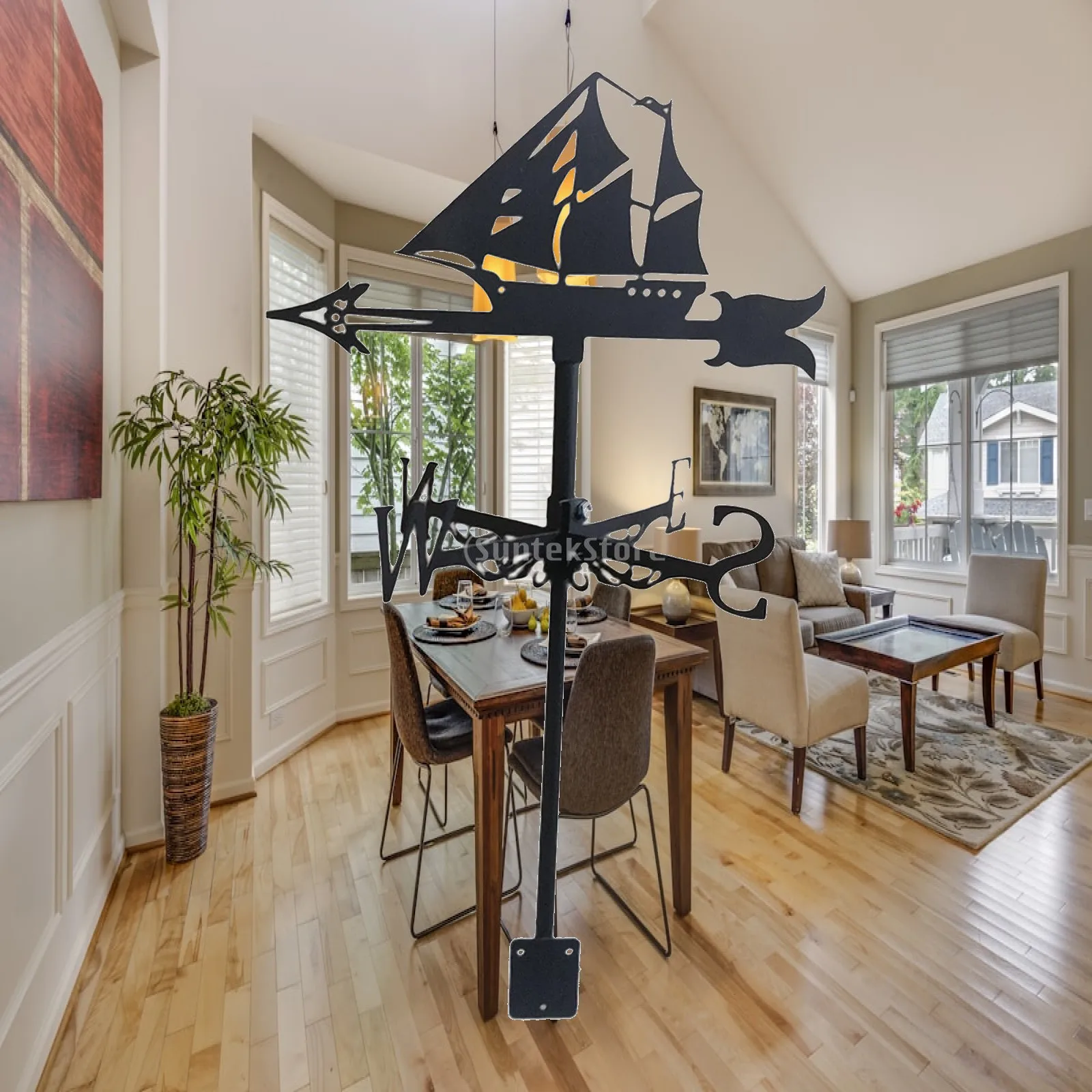 Iron Sailboat Wind Vane Shed Mount Weather Vane Wind Direction Indicator Outdoor Garden Ornament