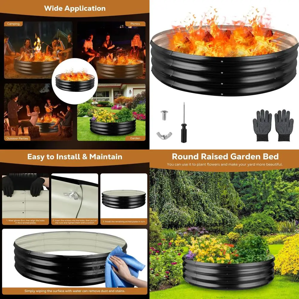 

Кольцо для костра из оцинкованной стали, 60 дюймов (152 см), диаметр 5 футов (1,5 м), для улицы, двора, кемпинга, костровых вечеринок, черное