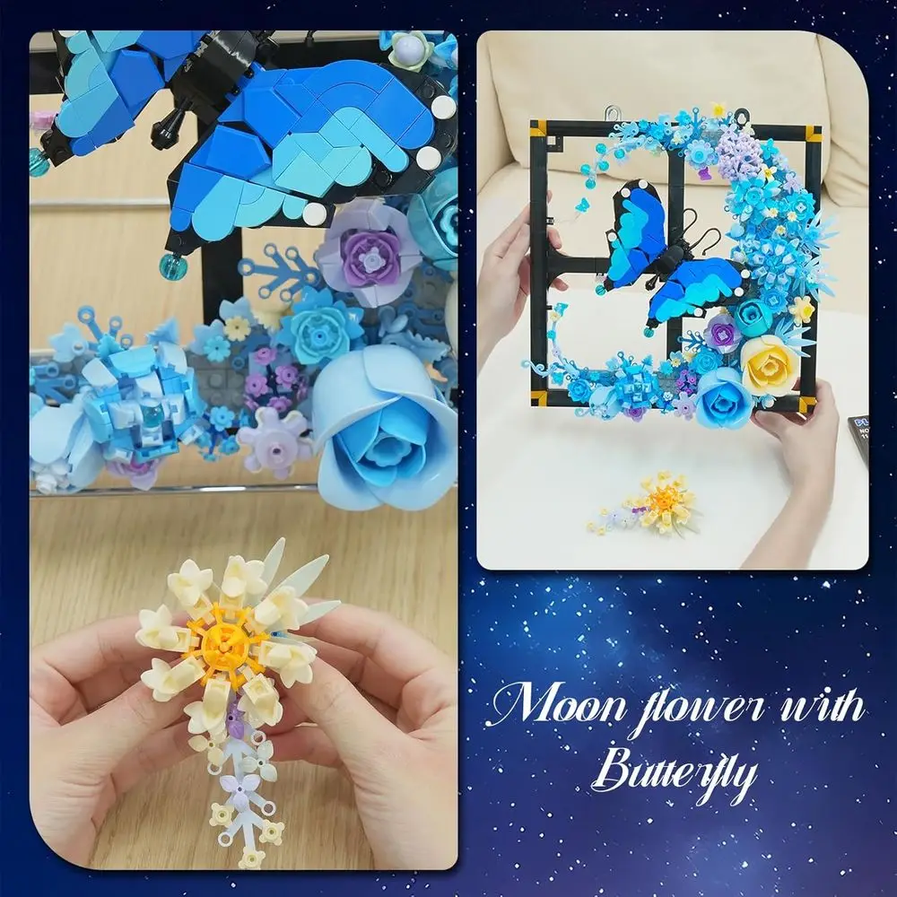 Kit di mattoncini da parete con fiori botanici illuminati da 1141 pezzi con farfalla, adatto per età 12+, regalo ideale per tutti
