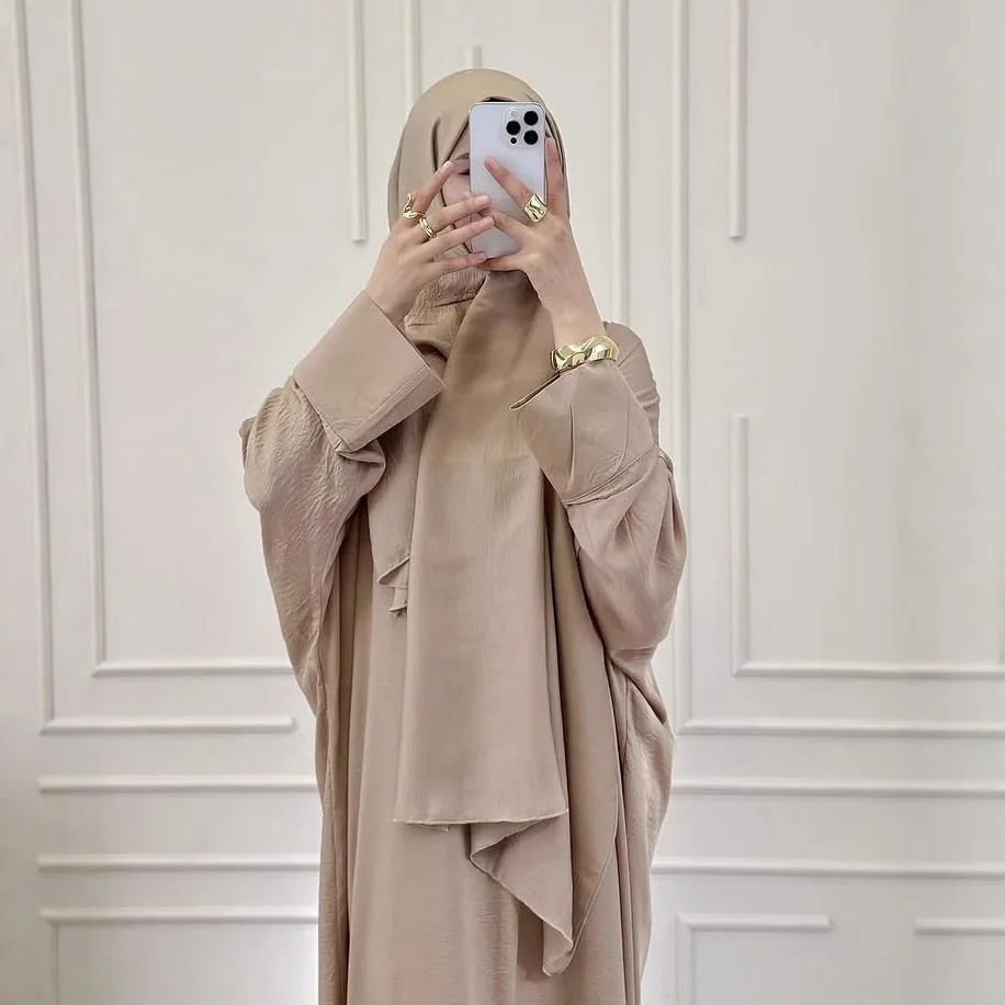 Crinkle Khimar Langarm Abaya Dubai Türkei Islam Muslimischen Robe Kaftan Modest Kleid Für Frauen Kebaya Jalabiya Musulmane Femme