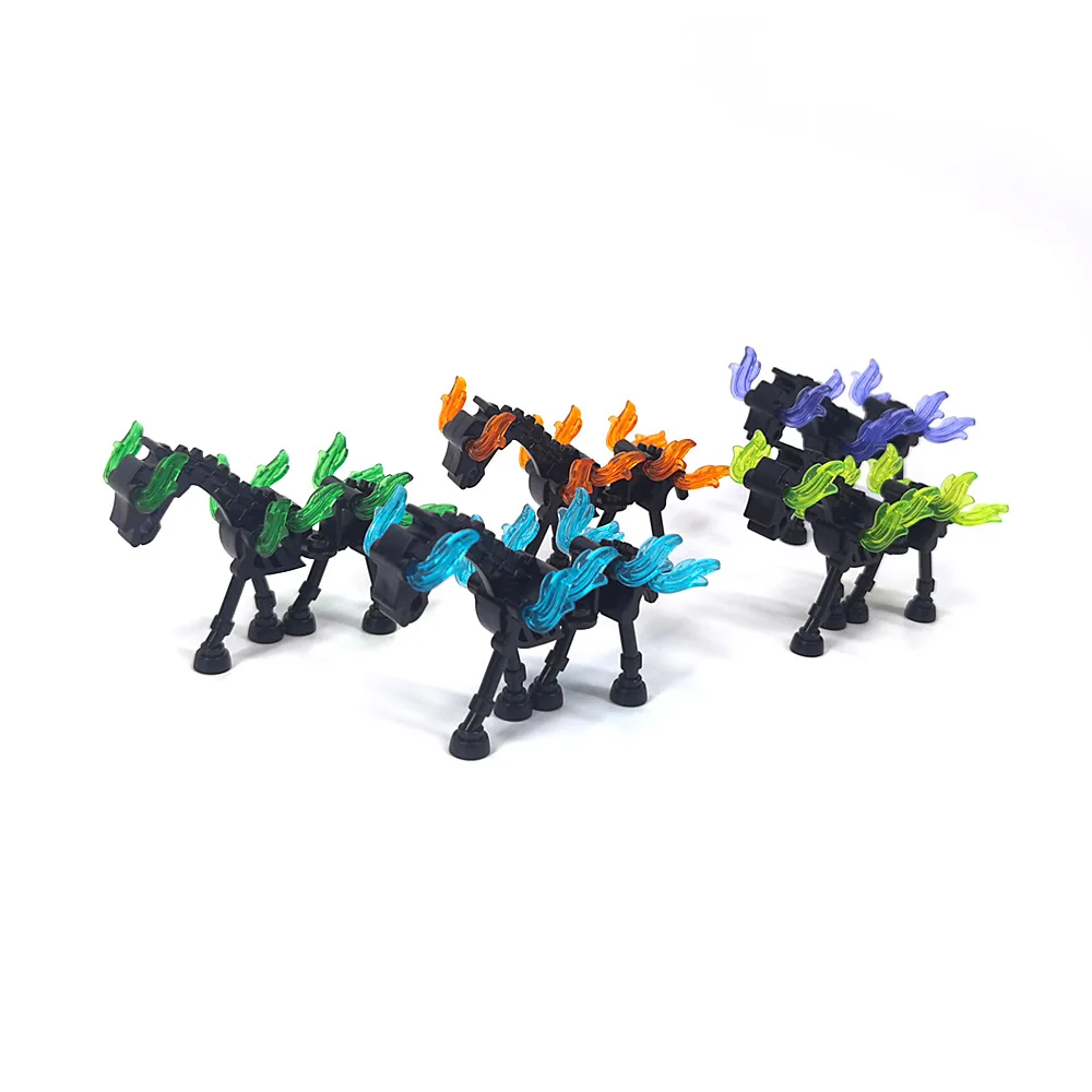 Halloween MOC Dierenbouwstenen Middeleeuws Mount Skeleton Flame Horse 59228 Creatief stenen speelgoed Compatibel met LEGO