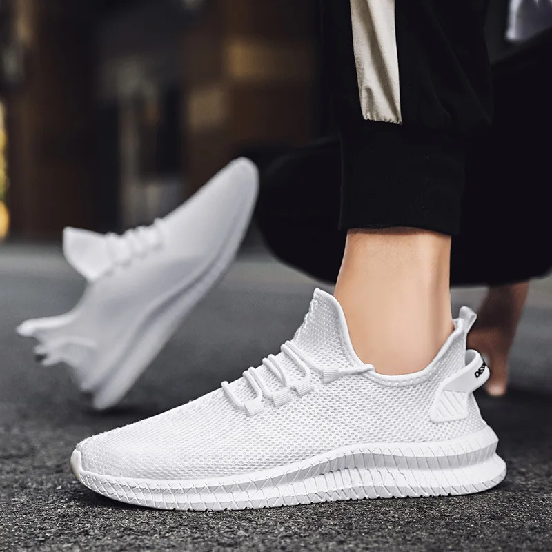 7755 New Summer Casual Sports Men\'s Shoes, Fashionable Fly Woven Breathable White Shoes, Cross-border Trendyy Large Size Tren...