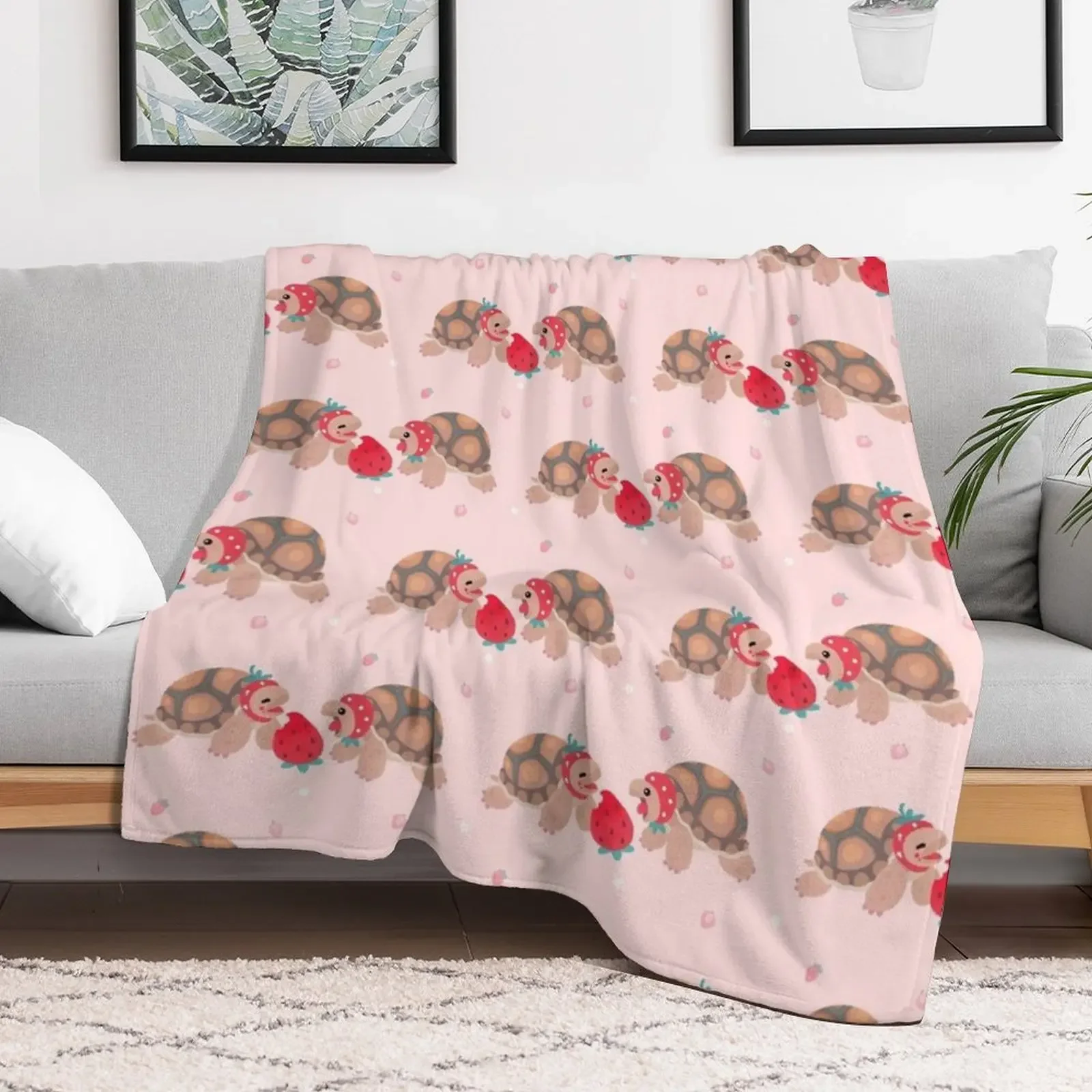 Tortoises love strawberries Throw Blanket for sofa cosplay anime manga Thermals For Travel Blankets