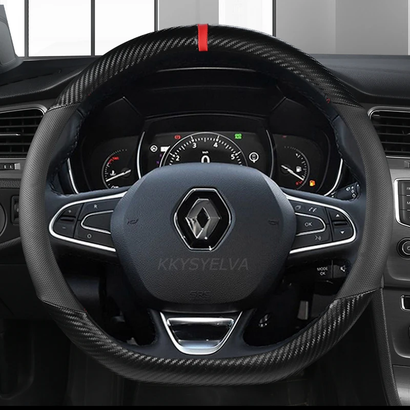 For Renault Captur Kaptur Car Steering Wheel Cover Non-slip Breathable PU Leather+Carbon Fiber Fashion Auto Accessories