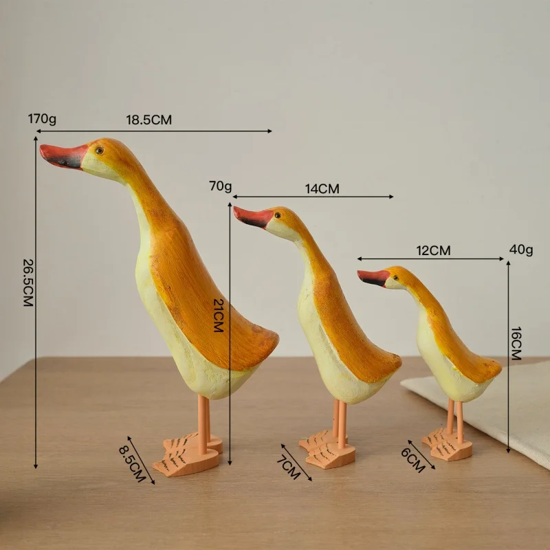 Mediterranean Solid Wood Carved Duck Figurines Set (3 Sizes), Coastal Desktop Ornament for Showroom & Home Decor