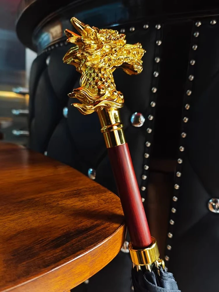 Retro Dragon Head Umbrella Personalized Engraved Long Handle Rain Umbrellas Luxury Windproof Cane Parasol Unique Gift for Men