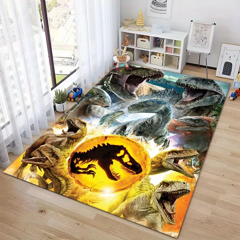 800g Heavy Duty Dinosaur Mat,Vibrant T-Rex Velociraptor Digital Print, Large Size for Indoor Outdoor Living Room Kitchen Camping