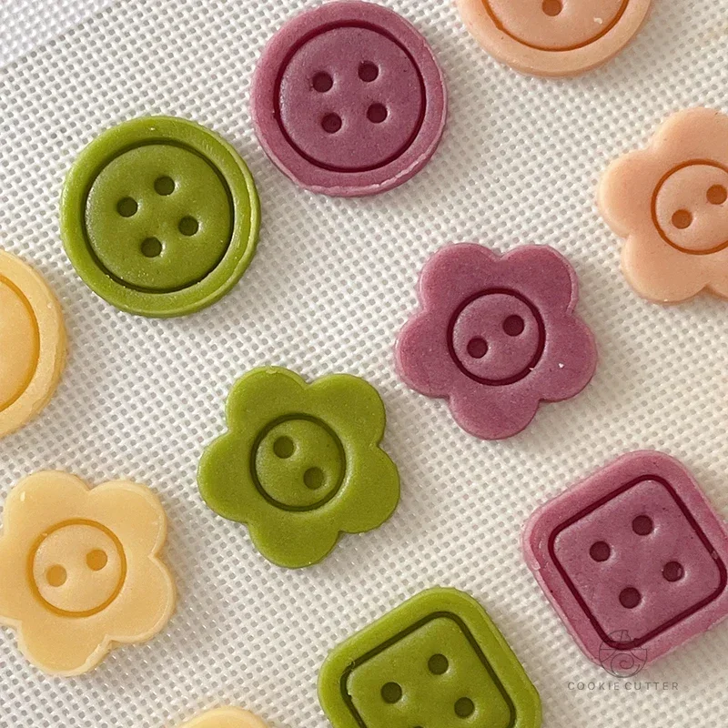 Cartoon Button Shaped Cookie Mold Small Flower Round Square Fondant Frosting Cookie Embossing Mold Baking Cake Decorating Tools