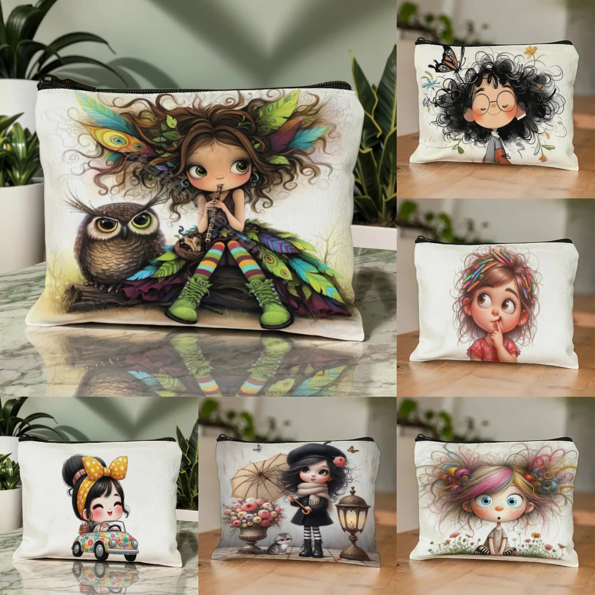 Cartoon Girl Makeup Bag Zippered Toiletry Bag Women Organizer Cosmetic Pouch Coin Purse Travel  Storage Bag Pencil Case