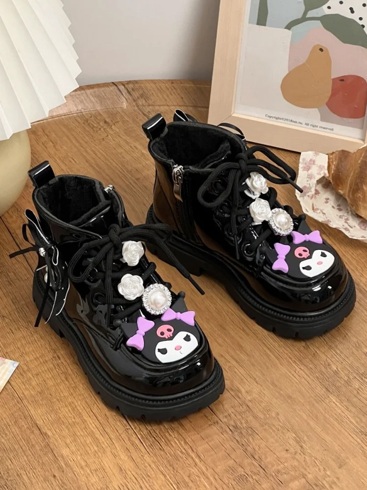 سانريو الشتاء كورومي مارتن الأحذية أنيمي Kawaii الأطفال الخريف الشتاء الأحذية القطنية الكرتون الصوف أحذية قطنية دافئة الهدايا