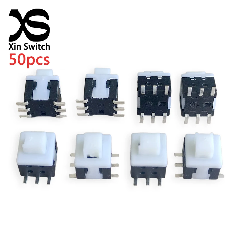 50PCS 5.8x5.8mm SMD Self-Locking Button Switch 5.8*5.8mm Flat Head Double Row 6-Pin DC30V 0.5A Patch Type Push Switch
