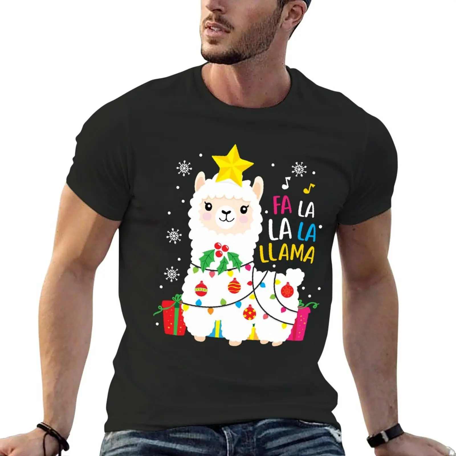 

Funny Llama Fa La La Christmas Ornament Decors T-Shirt Short sleeve tee Blouse sports fans new edition Men's clothing