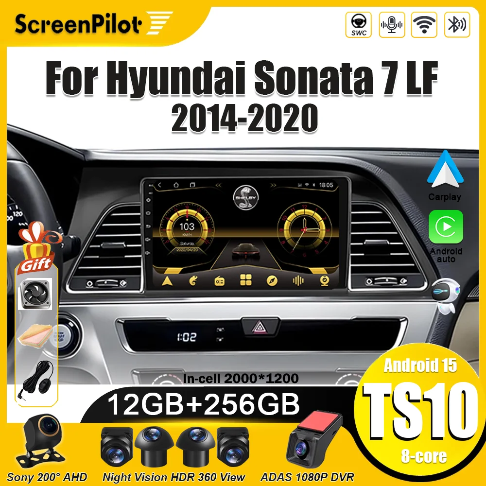 Android 16 para Hyundai Sonata 7 LF 2014 2015 2016 2017-2020 Reproductor de vídeo multimedia Navegación GPS Android Auto 8 Core
