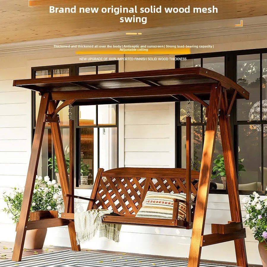 Outdoor Swing Antiseptic Wood Swing Outdoor Courtyard Outdoor Hanging Chair Rural Villa Yard Double Rocking Chair Small Courtyar