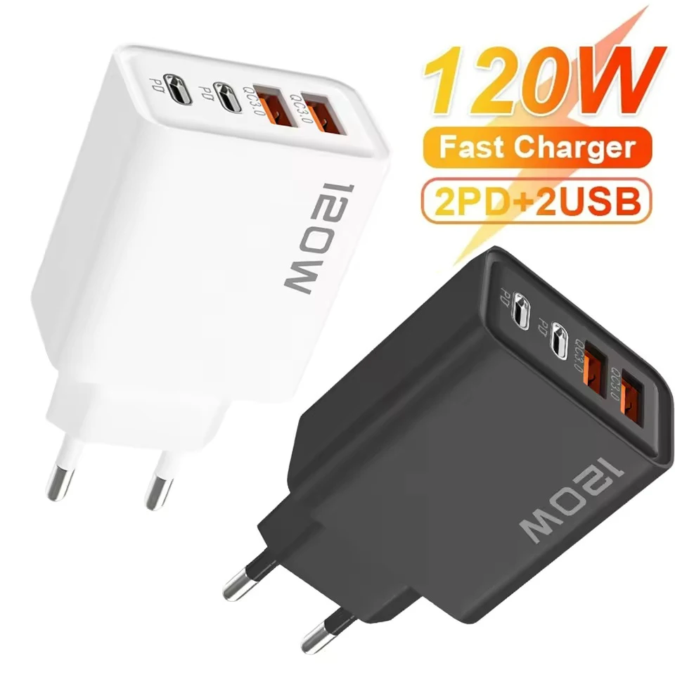 120W 4 Port USB Type C PD Fast Charger Quick Charge High Speed Charger Mobile Phone Wall Adapter for