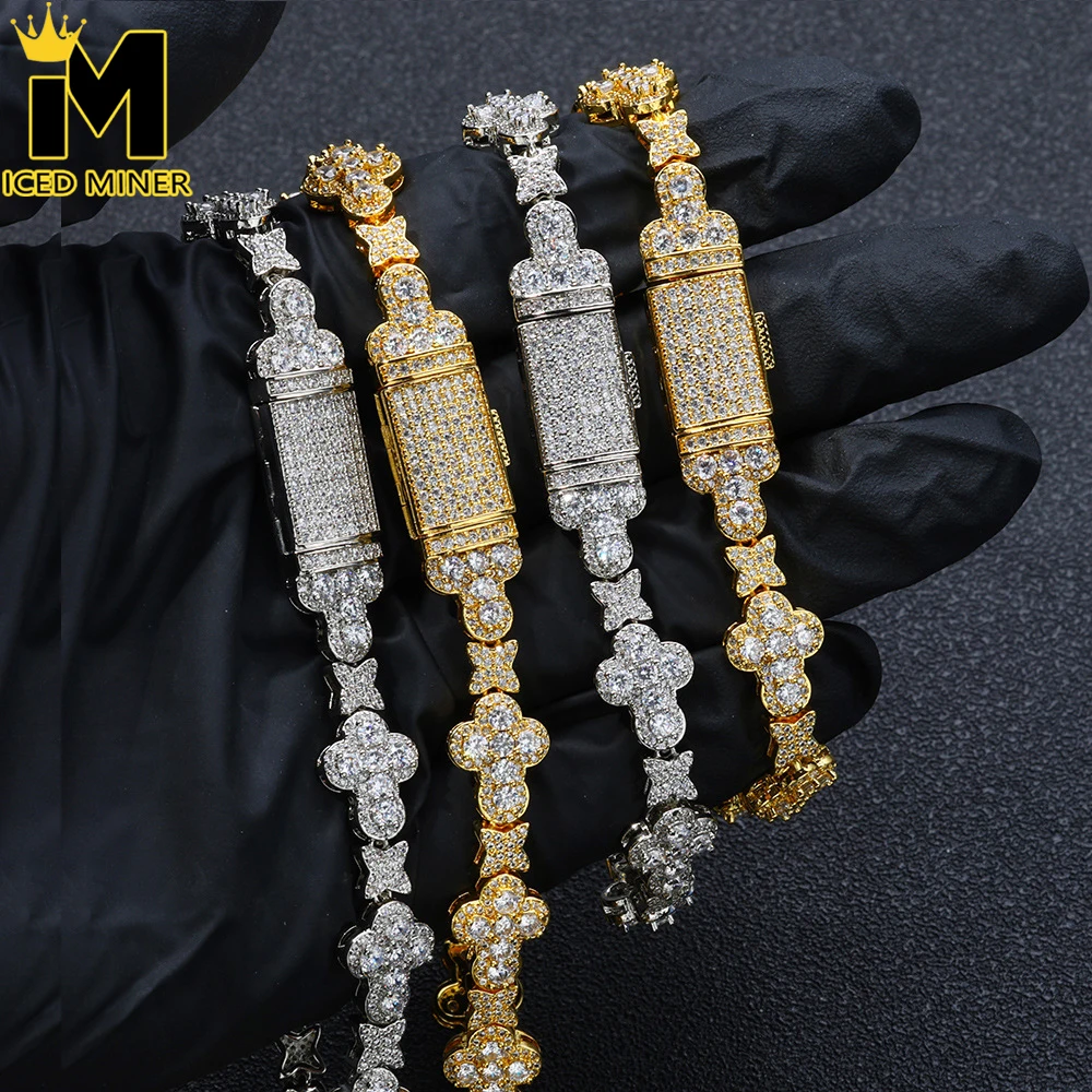 

10mm Cross Star Cuban Chain Zircon Necklace For Women Men Bracelet Iced Out Chain Hip Hop Jewelry copper Free Shipping