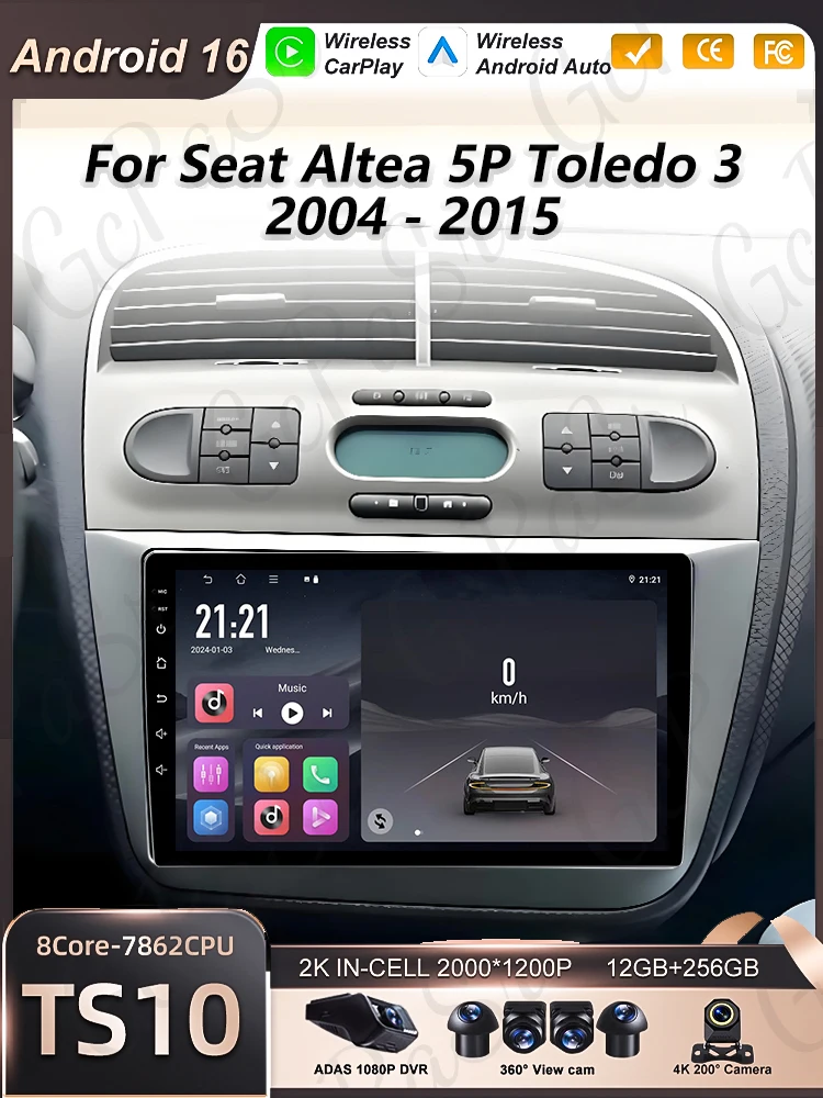 Android 16 autoradio Carplay voor Seat Altea 5P Toledo 3 2004 - 2015 Auto multimediaspeler stereo BT intelligente systemen scherm - afbeelding 2