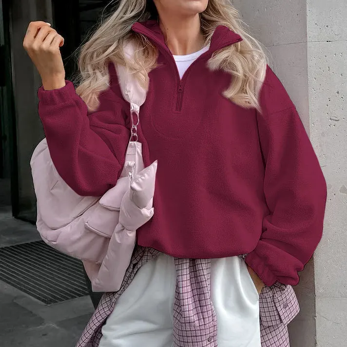 Fmxires Fashion Pullover Sweatshirt European Style Solid Color Long Sleeve All Match Loose Casual Top Women 2025 New Autumn