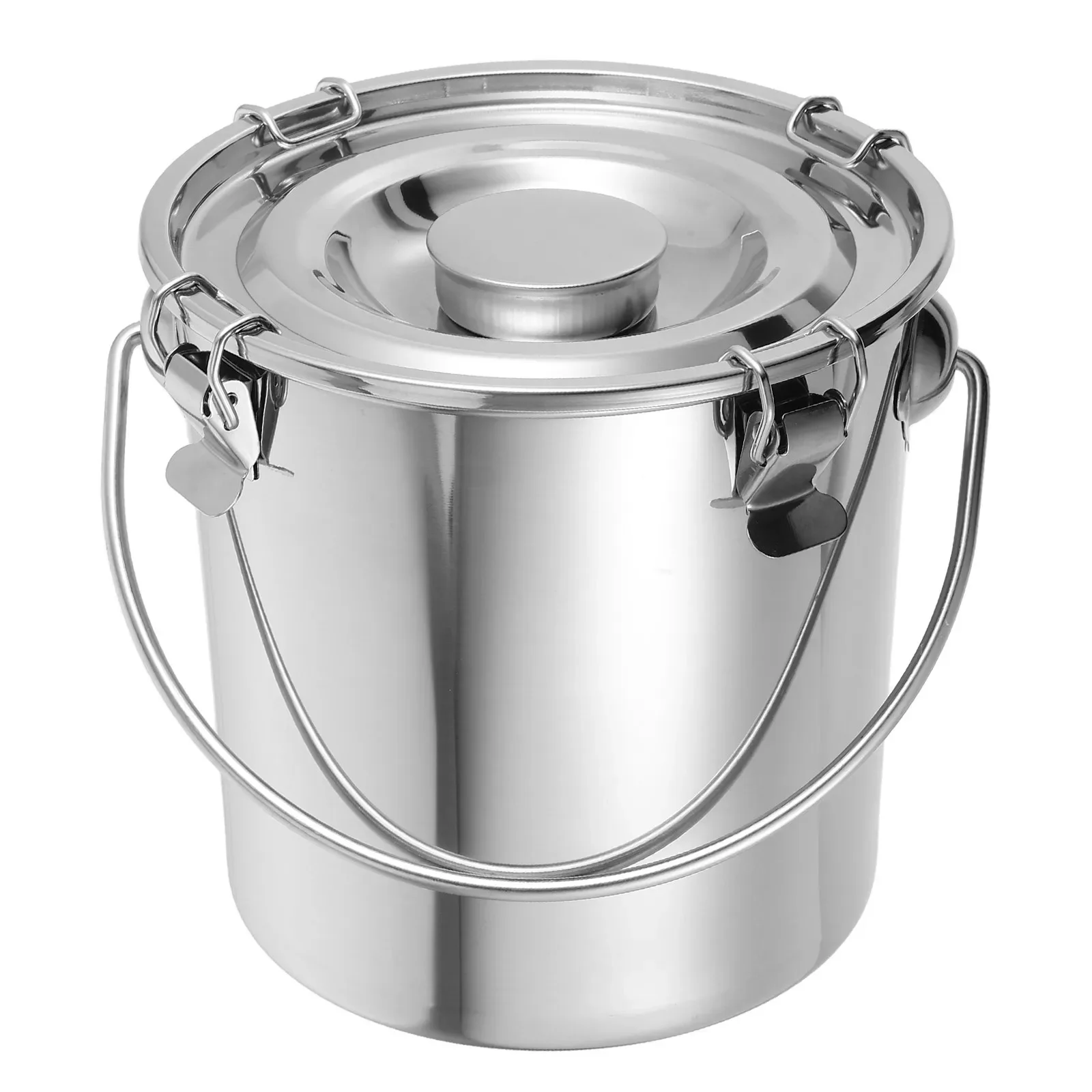 Stainless Steel Portable Sealed Milk Bucket Food Safe Storage Container Handle for Milk Oil Soup Beverages 7L Metal Pail