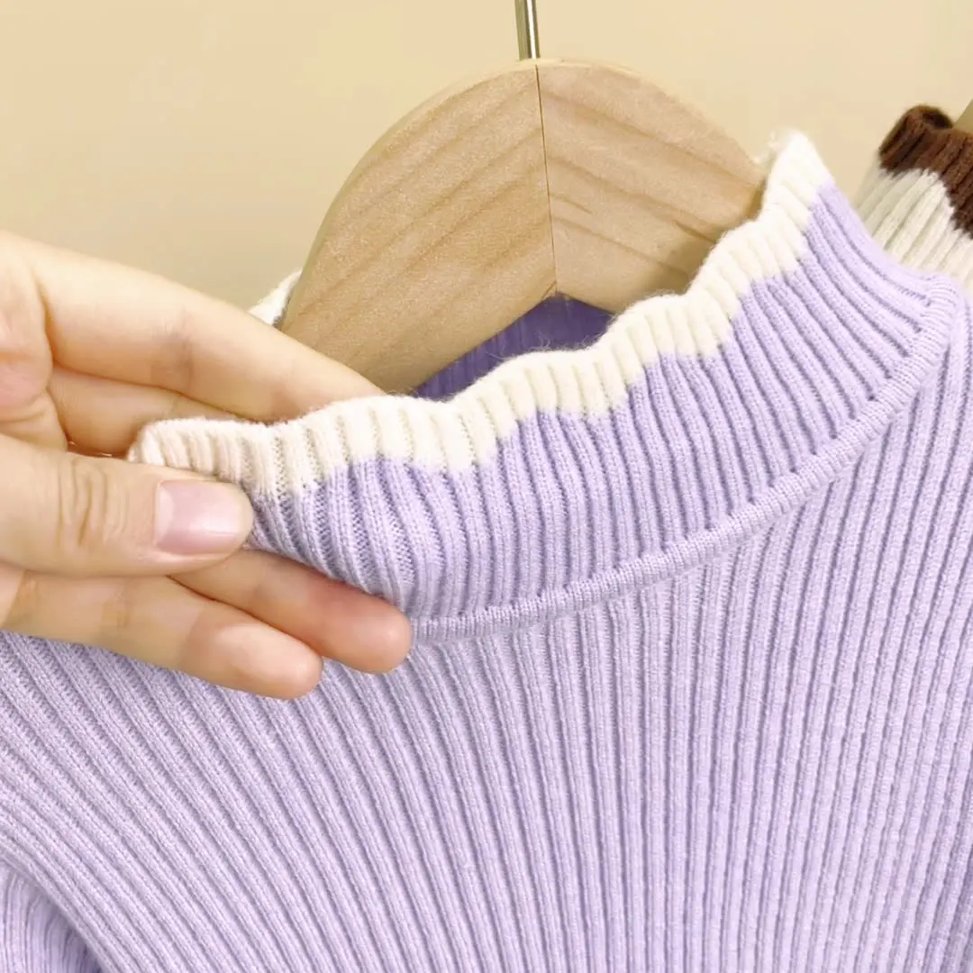 

Girls' base autumn and winter sweater with integrated velvet 2025 new style, Korean version, medium neck, girls' plus velvet kni