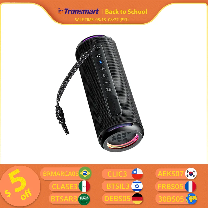 Tronsmart T7 Lite Bluetooth Speaker Enhanced Bass Portable Speaker with 24H Playtime, APP Control, IPX7 Waterproof for Camping