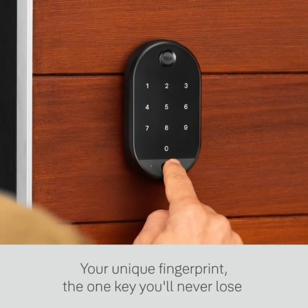Black Suede Key-Free Smart Entry Door Lock with Wi-Fi Connected Touchscreen Keypad and Biometric Fingerprint Scanner