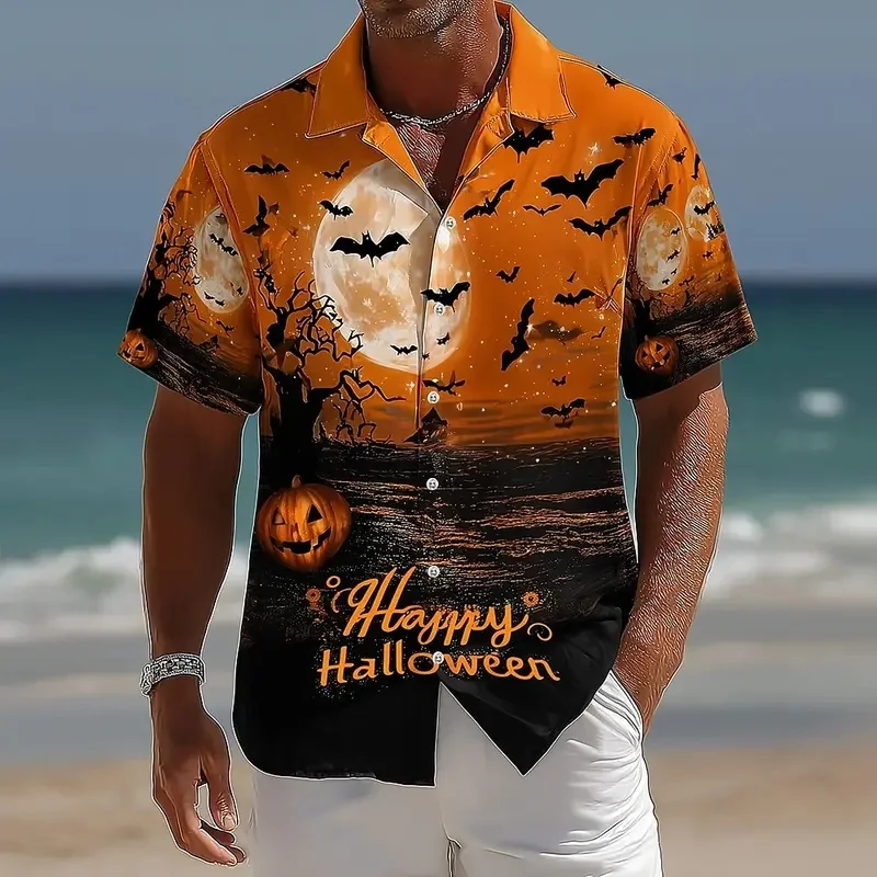 Halloween Men's Halloween Themed Shirt Button Up Shirt Short Sleeve Dark Punk Gothic Style Holiday Streetwear Summer