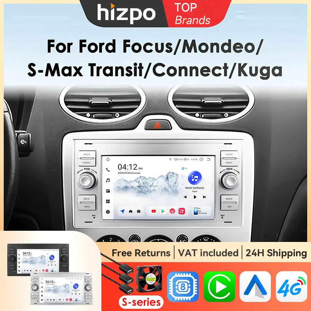 Hizpo Autoradio da 7 pollici per Ford Focus Fiesta Ford C S-max Fusion kuga Mondeo Galaxy 2 Multimediale Centrale GPS Carplay Android Auto